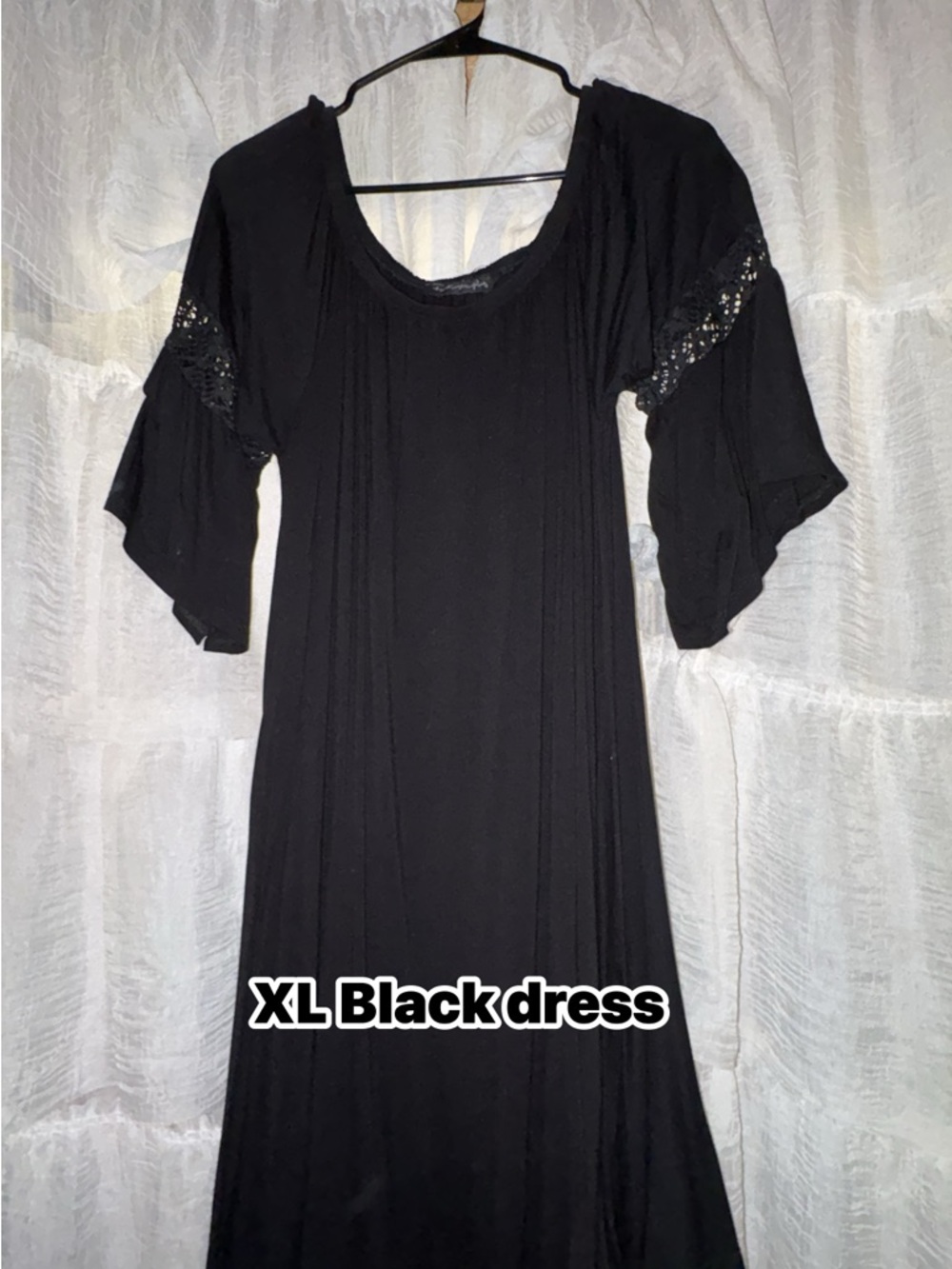 Black Midi Dress with Lace Sleeve Detail - Classic Women's Dress